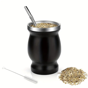 Gobelet à <span class=keywords><strong>yerba</strong></span> mate argentin en acier inoxydable à finition mate, gobelet à <span class=keywords><strong>yerba</strong></span> mate à double paroi en acier inoxydable avec bombilla - Product Image 2