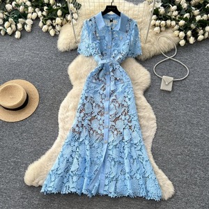 Robe en dentelle découpée de luxe léger, taille cintrée, élégante, pour le bureau ou décontractée, pour femme, directement de l'usine - Product Image 2