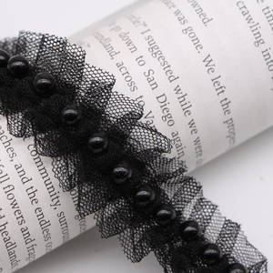 Fabriqué en Chine fantaisie 3cm taille à volants blanc noir tulle dentelle garniture avec perle pour vêtements sac chaussures - Product Image 4