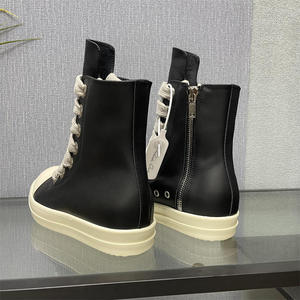 Wholesale Price Luxury High Top Genuine Leather Sneakers Black <b>White</b> <b>Lace</b> Up Round Toe Rubber Outsole Walking Style Shoes - Product Image 3