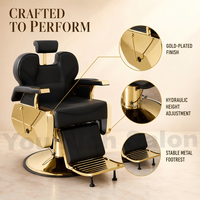 Salon-Möbel Luxuriöser Schwarz-Goldener Friseurstuhl Hydraulisch Verstellbarer Salonstuhl 360° Drehbar Hochbelastbar für Friseursalons