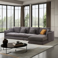 Sofá Modular de Plumas de Lujo Moderno para Sala de Estar, en Forma de L con Chaise Longue, Sofá Seccional de Lino