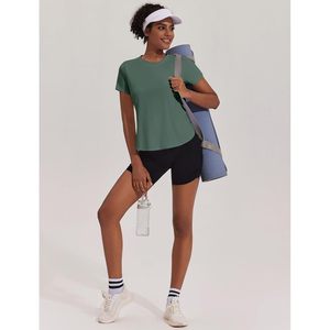 Camiseta Deportiva Holgada para Mujer, Color Verde Militar, Talla XL, Cuello Redondo, Asimétrica, Absorbe el Sudor, Secado Rápido, para Yoga - Product Image 6