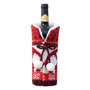 Nouvelle couverture de bouteille de vin de Noël: couverture de vin <span class=keywords><strong>rouge</strong></span> épaissie tricotée à pompon, couverture de vin décorative de Noël pour le restaurant - Product Image 5