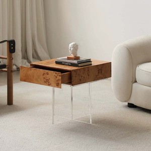 Italian Classical <b>Side</b> <b>Table</b> With Natural Burl Texture Storage <b>Drawer</b> Living Room Furniture - Product Image 2