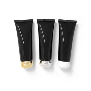 80ml 50pcs/lot Luxury Glossy Lotion Tube Black Squeeze Bottle Empty Storage Hose With Acrylic Cap Cosmetic Container Soft Tube