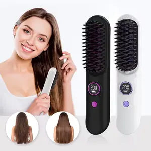 Draagbare Usb Mini Cordless Flat Iron Keramische Elektrische Draadloze Hot Kam Negatieve Ion Oplaadbare Stijltang Borstel