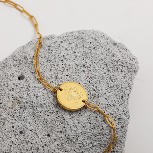 Pulseras y Brazaletes <span class=keywords><strong>de</strong></span> Moda al por Mayor <span class=keywords><strong>de</strong></span> Acero Inoxidable 316L con Baño <span class=keywords><strong>de</strong></span> Oro <span class=keywords><strong>de</strong></span> 14k y 18k, Pulsera <span class=keywords><strong>de</strong></span> Cadena con <span class=keywords><strong>Signo</strong></span> Zodiacal para Mujer - Product Image 4