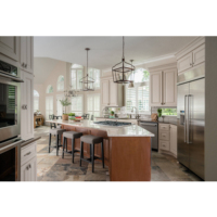 Pengocok pintu lemari dapur, bahan pintu MDF kayu ceri Amerika Utara, Vivid 3D Render mewah rumah pertanian, gaya buatan tangan