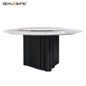 Table à manger élégante en marbre naturel, série Lou et support en chêne teinté noir, parfaite pour les villas de luxe et les salles à manger modernes - Product Image 3