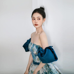Off The Shoulder Floral Print Ball Gown Evening Dress Satin Floor Length Natural Waistline Adult Party Wear - Product Image 4