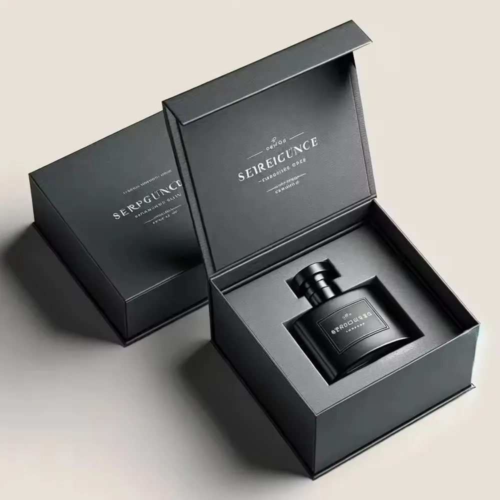 Custom Logo Rigid Cardboard Perfume Candle Packaging Paper Black Magnetic Gift Box With Foam Insert