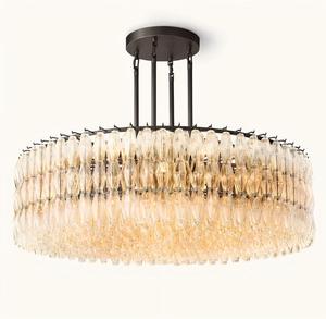 Lámpara de Araña Redonda de Lujo Nórdica con Estructura de Acero y Cristal Transparente, Luz Blanca Cálida, Compatible con CA, Ideal para Sala de Estar, Comedor, Hotel - Product Image 5