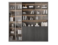 Estantería de Piso a Techo Personalizada con Acabado de Madera PET, Estantes LED, Armarios de Almacenamiento Ocultos, Ecológica, para Oficina en Casa
