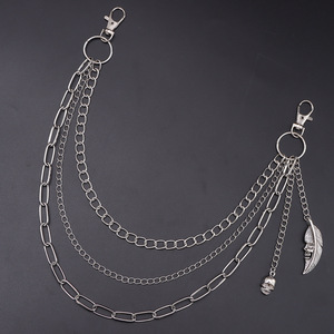 Cadena de cintura metálica multicapa de moda con colgante de calavera y plumas, estilo punk, cadena corporal informal para pantalones - Product Image 6