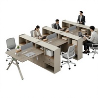 Set Scrivania e Sedia da Ufficio Moderno Minimalista con Scatola Rimovibile per Gestione Cavi in PVC, Postazioni di Lavoro Stile Cubicolo di Grado Finanziario