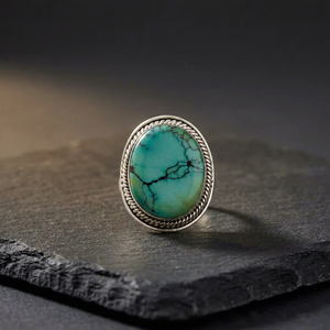 <b>Turquoise</b> Oval Cocktail <b>Ring</b> for Women Bezel Set 925 Silver Rose Gold Plated Bohemia Style Fashion <b>Ring</b> Daily Wear Gift Jewelry - Product Image 1