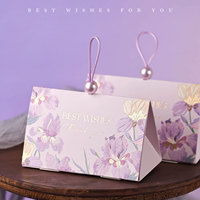 Boîte à bonbons de mariage rouge rose Tulip Printing avec poignée en perle