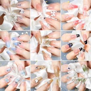 Nouvelles tendances : Faux ongles à presser personnalisés, longs, forme cercueil carrée, style French blanc papillon, en acrylique ABS - Product Image 3