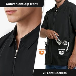 Chaqueta Profesional de Barbero de Manga Corta para Hombre, Blusa Negra de Peluquero, Bata de Salón, Uniforme de Estilista, <span class=keywords><strong>Chaleco</strong></span> - Product Image 3