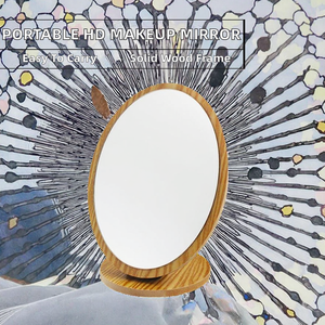 Square Round High-Definition Classic Wooden Makeup <b>Mirror</b>-<b>Desktop</b> Portable -Folding Travel-Friendly Bathroom <b>Mirror</b> - Product Image 2
