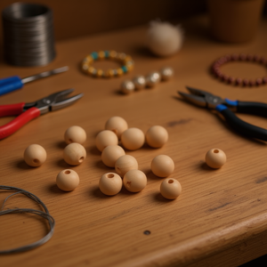 Perline di legno ILAN 16mm rotonde naturali per artigianato e creazione di gioielli - Product Image 3