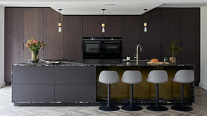 Gabinetes de Cocina Modernos de Mediados de Siglo Vermonhouzz, Madera de <span class=keywords><strong>Nogal</strong></span> Oscuro, Isla con Estantes Abiertos, Cajones con Cierre Suave para Construcción de Cocinas - Product Image 5