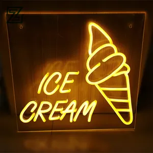 Crème glacée néon publicité ouvert alimenté par batterie clous ouverts néon led signe lumière