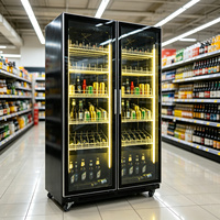 Réfrigérateur commercial noir pour boissons, porte simple en verre avec étagères réglables, idéal pour les magasins de proximité