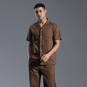 <span class=keywords><strong>Traje</strong></span> de <span class=keywords><strong>Hombre</strong></span> 2024, Nuevo, de Algodón y Lino, con Cierre de Cremallera en el Cuello, Camisa de Manga Corta y Pantalones Holgados de Pierna Recta - Product Image 4