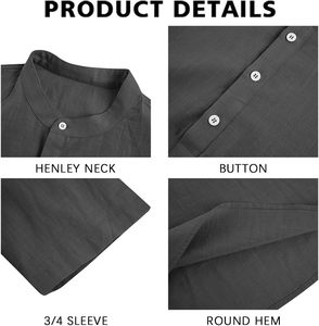 Camisas de Hombre 70% Lino 30% Algodón, Cuello Redondo, Casual, Manga Corta, Corte Regular, Color Liso, Verano, Ligeras, para Playa o Yoga - Product Image 2
