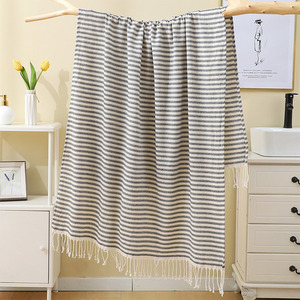Telo Mare Turco a Righe Sottili Stile Europeo e Americano 100x180, Adatto per la Spiaggia, con Nappe - Product Image 5