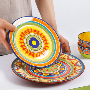 Oumeike Vaisselle Américaine en Céramique Ronde, Motif Végétal Sous Glaçure, Non Toxique, 9 pouces, pour Restaurants Thaïlandais et Mariages - Product Image 4