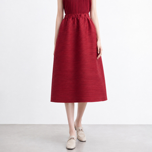 Women's Vintage High Quality <b>Plus</b> <b>size</b> Pleated <b>Skirt</b> <b>Elastic</b> <b>Waist</b> Flattering Fashion A-Line Knee-Length <b>Skirt</b> Breathable - Product Image 4