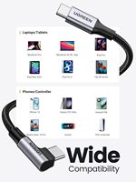 Kabel Data USB-C UGREEN US334 Pengisian Cepat Sudut Kanan 90 Derajat Tipe A ke Tipe C dengan Selubung Nilon untuk Power Bank