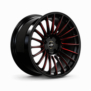 LSW LS8053 Multi‑Spoke Gloss Black With Red Accent Two‑Tone Car <b>Wheels</b>, Fully Custom PCD ET Center Bore Size, Universal For All - Product Image 1