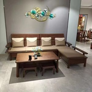 Chinese Style Walnut Solid Wood Sofa <b>Set</b> With Storage Living Room Furniture - Product Image 3