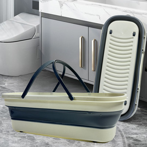 Foldable Mop <b>Bucket</b> Portable Household Flat Mop Hands Free Telescopic Silicone Grey - Product Image 1