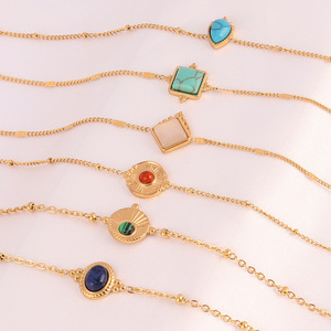 Bracciale pendente alla moda in pietra naturale in acciaio inossidabile con ciondolo turchese placcato in oro da donna rigogolo Multi-elemento transfrontaliero - Product Image 3