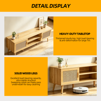 Meuble TV en bois naturel respirant avec étagères réglables et rangement ouvert, console multimédia pour appartement, chambre et salon