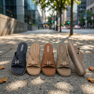 Sandales compensées en cuir véritable pour femme, mules perforées à boucle, chaussures décontractées d'été - Product Image 2