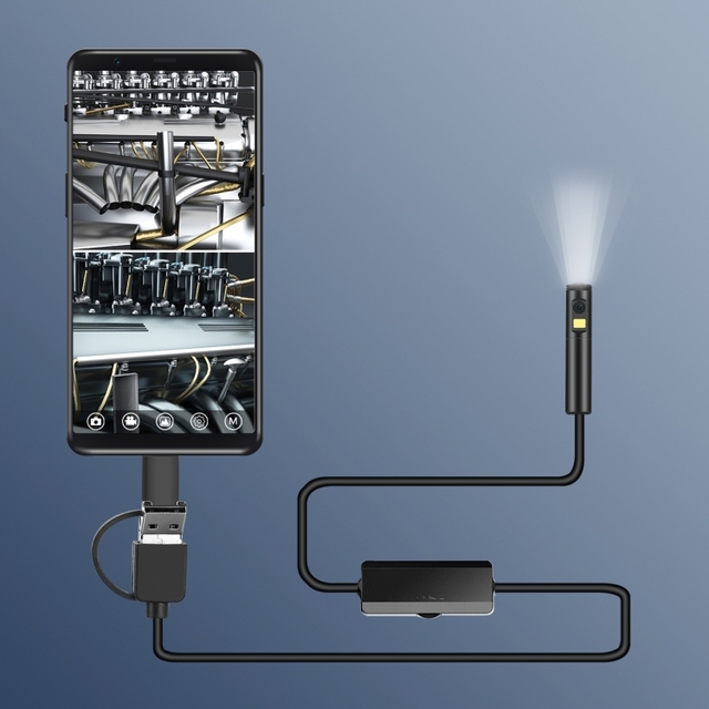 AN100 3 in 1 IP68 Waterproof USB-C / Type-C + Micro USB + USB Dual Cameras Industrial Digital Endoscope 9 LEDs Android 8mm 10m
