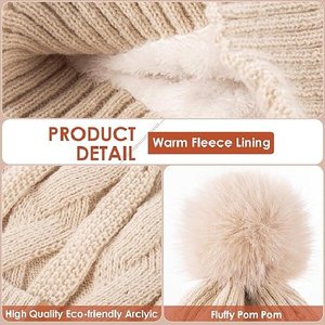 <span class=keywords><strong>Bonnet</strong></span> en tricot d'hiver personnalisé pour <span class=keywords><strong>femme</strong></span>, doux et chaud, en polaire, <span class=keywords><strong>bonnet</strong></span> tendance avec <span class=keywords><strong>pompon</strong></span> pour le ski - Product Image 5