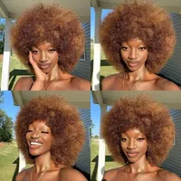 Perruque QVR Courte Afro Frisée Kinky en Cheveux Brésiliens Remy avec Frange, Densité 180%, Effet Volumineux |   Perruque sans lacets, fabriquée à la machine, style afro, pour femmes noires, toutes tailles