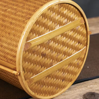 Panier de pique-nique multifonctionnel en bambou brun naturel de style zen, écologique, grand panier tissé avec poignée, rangement décoratif oriental