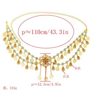 Sabuk Pinggang antik Gypsy Folk rantai menjuntai kustom rumbai Harness rantai tari perut wanita tubuh perhiasan ukiran koin liontin panjang - Product Image 6