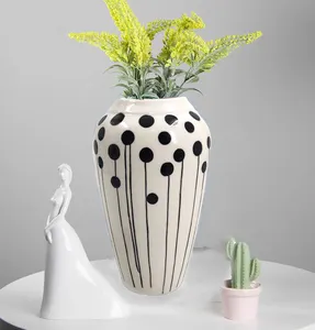 Nordic Modern Style Hand Painting Cream and Black Color Ceramic Vases