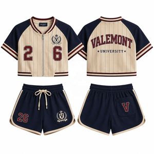 Ensemble de maillot de baseball court pour femme, style universitaire, pour le jour du match, avec numéro personnalisé, vintage, pour fans, et short assorti - Product Image 3
