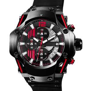 Reloj de pulsera de emparejamiento negro y rojo Movimiento japonés Diseño de remache Reloj de moda Pantalla de fecha Reloj de cuarzo luminoso para hombres - Product Image 1