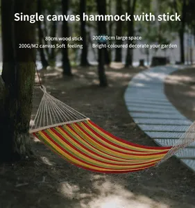 Single Hammock Anti-rollover With 80cm Wood Stick Large Size Courtyard Hammock Swing 200*80cm Canvas Swing Wear-resistant